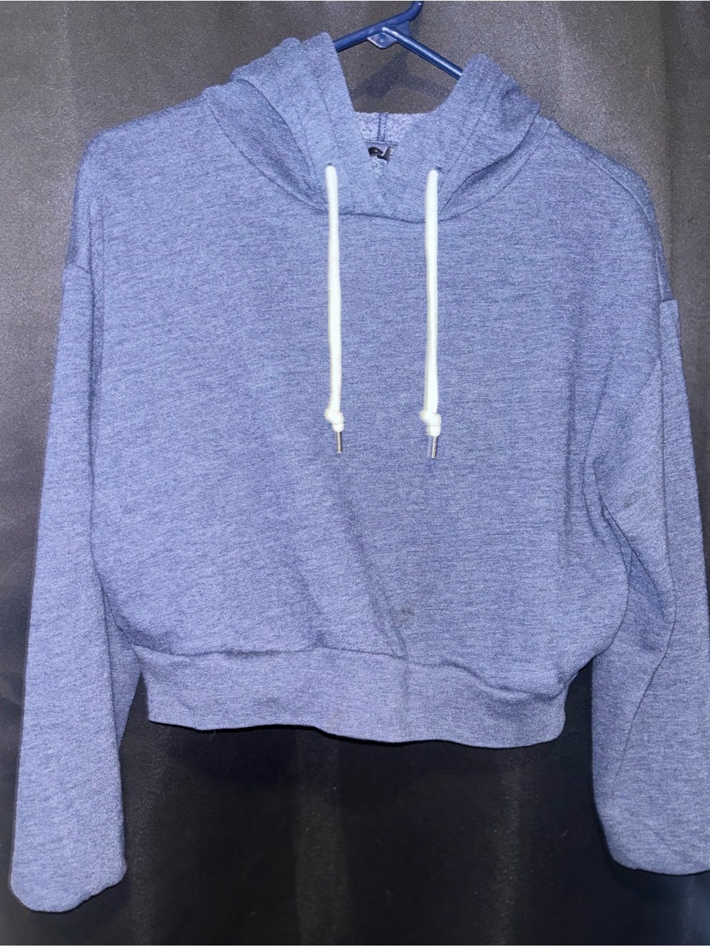 Forever 21 Heather Blue Cropped Hoodie with White Drawstrings